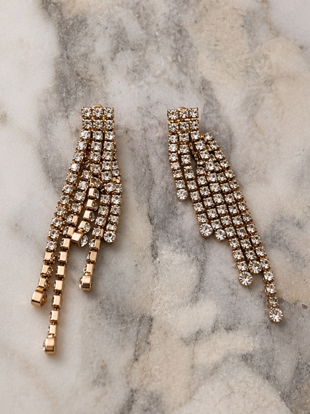 Gold Crystal Fringe Drop Earrings - Women's Jewelry